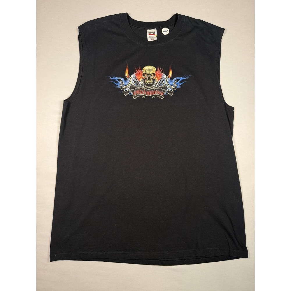 Anvil Shirt Mens XL Black Easyriders Skull Flames Graphic Tee Biker Motorcycle